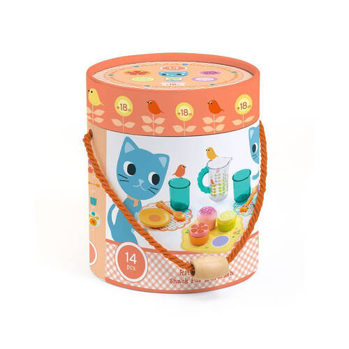 14pc Djeco Kids Pretend Play Kitten Snack Set Toy In Round Tub 18m+/14x17x14cm