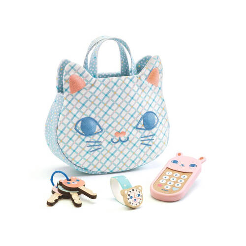 7pc Djeco Baby Cat Handbag w/ Phone/Keys/Accessories Kids Play Toy 18m+