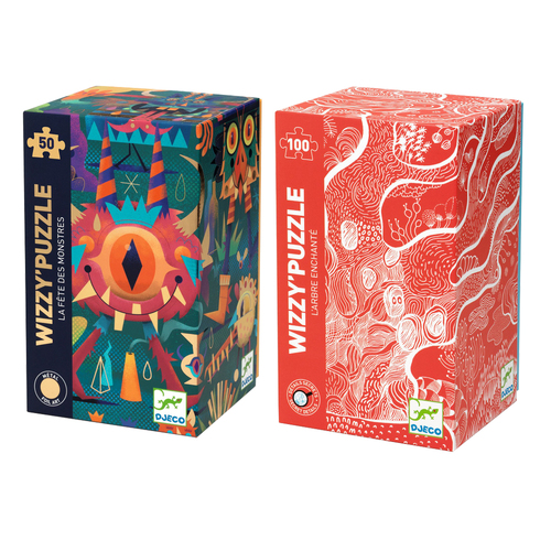 50pc Djeco Monster Party & 100pc Enchanted Tree Jigsaw Puzzle Set