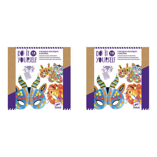 2PK Djeco Do It Yourself Jungle Animal Masks Sticker Mosaics Kids DIY Kit 4y+