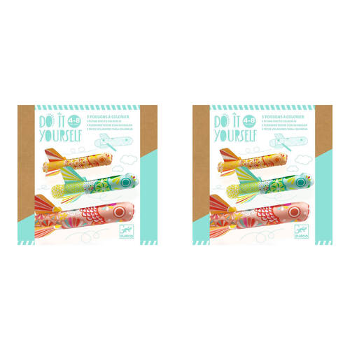 2PK Djeco Do It Yourself Koinobori Flying Fish Colour & Inflate Kids Kit 4y+