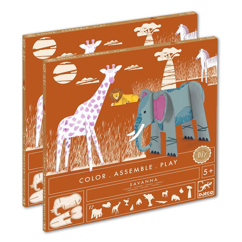 2PK Djeco Cut Out Savanna Kids Interactive Craft Kit Toy 5y+