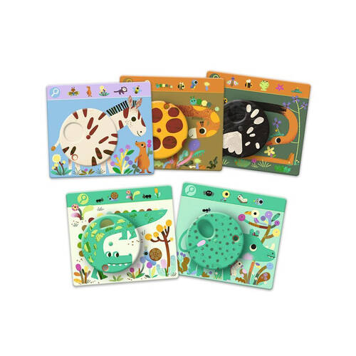 6pc Djeco Eduludo Obs Savana Seek & Find Kids Animals Development Game 6y+