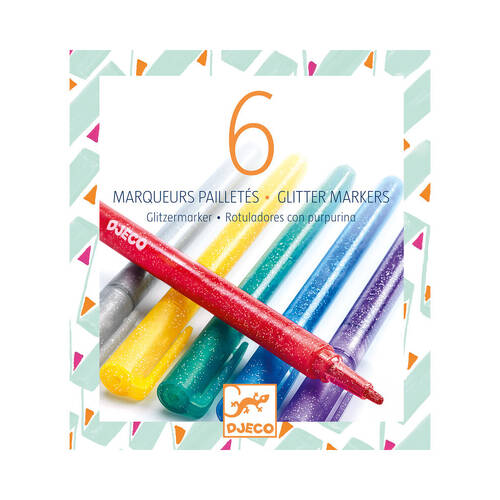 6pc Djeco Glitter Markers Stationery Art/Craft Writing Set 6y+