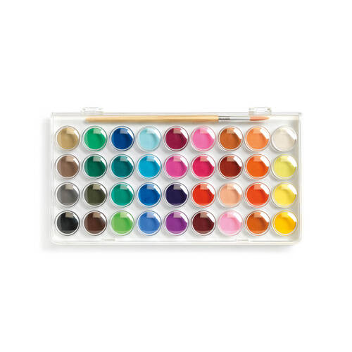 Djeco 36-Gouache Colour Paint Palette w/ Brush Set Kids 6y+