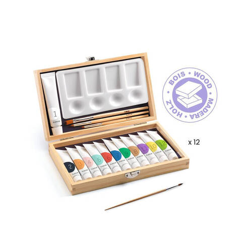 Djeco Artist's Box Paint Set w/ 12 Gouaches Tubes 6y+