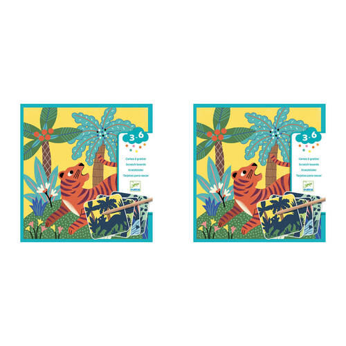 2PK Djeco Big Animals Scratch Cards w/ Stylus Kids Activity 3y+