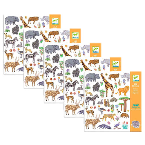 5PK 160pc Djeco Kenya Animal Themed Stickers Kids Activity 4y+