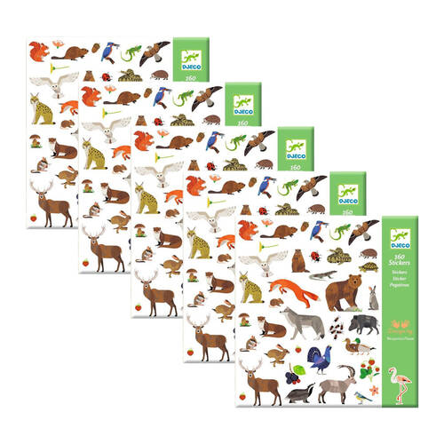 5PK 160pc Djeco Fauna Animal Themed Stickers Kids Activity 4y+