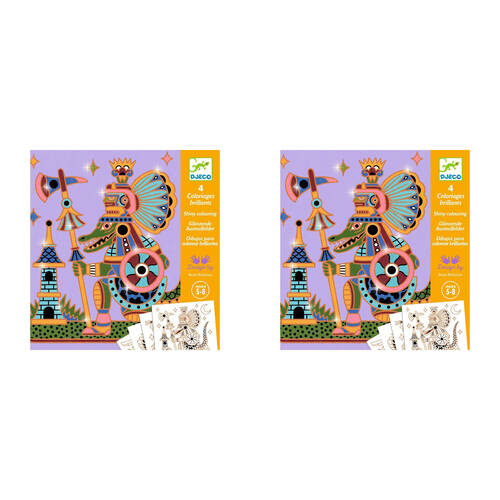 2PK Djeco Animal Warriors Colouring Kids Activity Cards 5y+
