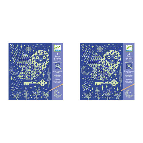 8pc Djeco At Night Scratch Cards Glow In The Dark w/ Activity Kit 6y+