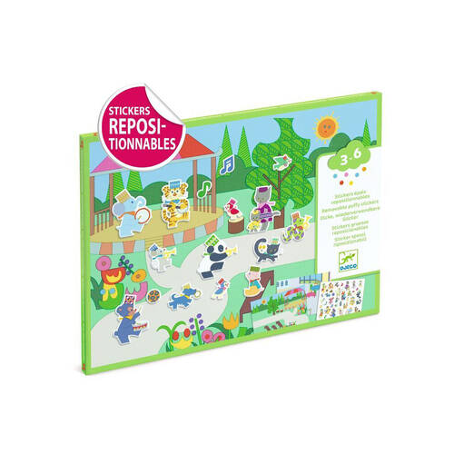 30pc Djeco Fanfare Reusable Puffy Stickers Kids Activity w/ 2 Backgrounds 3y+