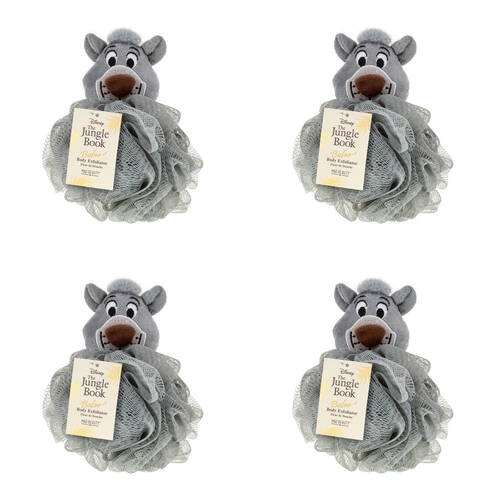 4PK Disney The Jungle Book Baloo Body Exfoliator Shower Loofah Puff Grey