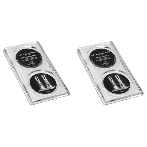 2PK Cole & Mason Acrylic Salt & Pepper Mill Tray Storage Clear