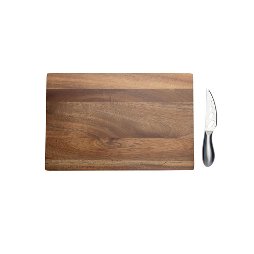 Euroline 18.5cm Acacia Wood Cheese Board w/Stainless Steel Knife Set - BRWN