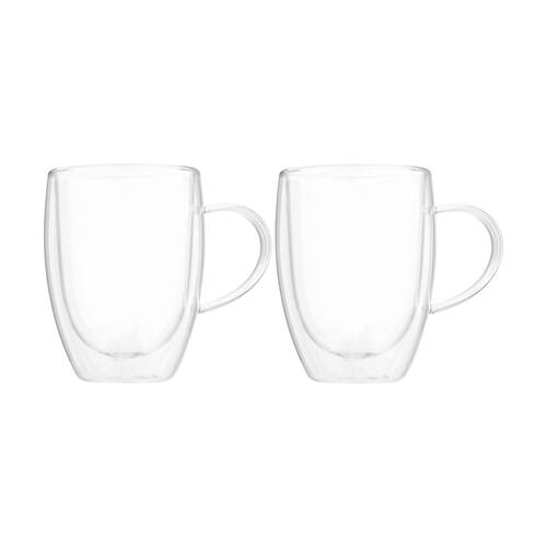 2pc Euroline Double Wall Insulated Durable Borosilicate Glass Mug Set 300ml