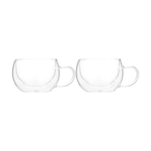 2pc Euroline Double Wall Insulated Durable Borosilicate Glass Mug Set 250ml