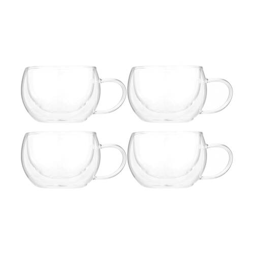 2x 2pc Euroline Double Wall Insulated Durable Borosilicate Glass Mug Set 250ml