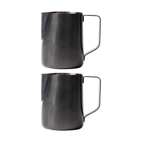 2PK Euroline Stainless Steel PVD Milk Jug for Frothing Coffee Making 600ml Black