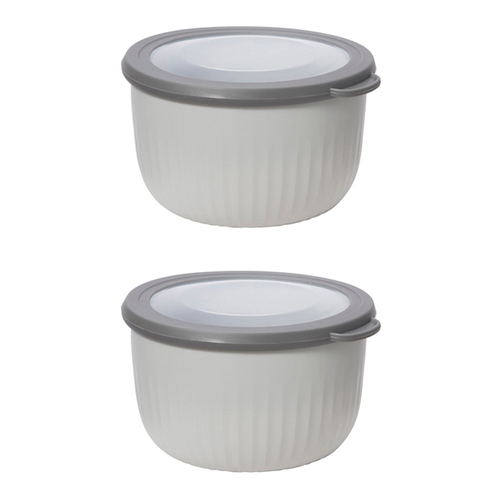 2PK Oggi 1.3L Plastic Prep & Serve Bowl Food Storage w/ Lid - Grey