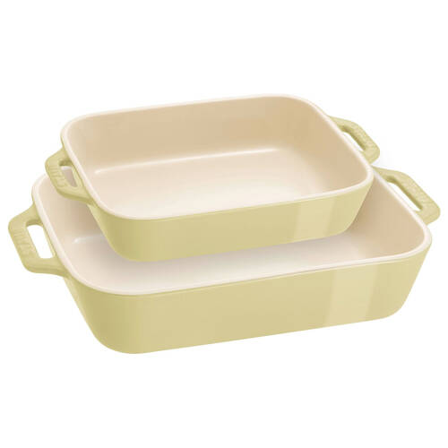 2pc Staub Ceramic Non-Stick Oven Dish Rectangular Baking Dishes Set Green