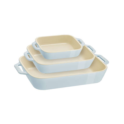 3pc Staub Ceramic Non-Stick Oven Dish Rectangular Baking Dishes Set Blue