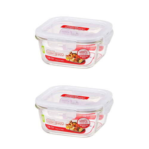 2PK LocknLock 500ml Euro Square Borosilicate Glass Food Container - Clear