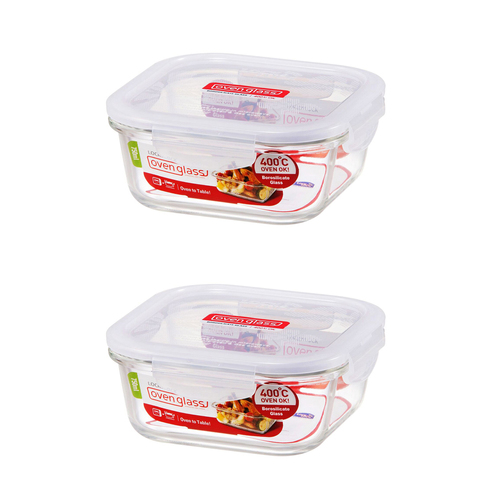 2PK Lock & Lock 750ml Euro Square Borosilicate Glass Food Container - Clear