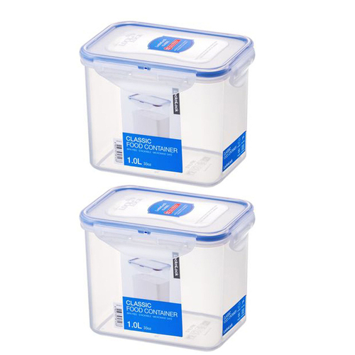 2PK LocknLock 1L Airtight Classic Rectangle Food Container Tall - Clear
