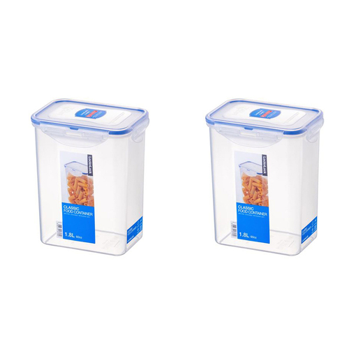 2PK Lock & Lock 1.8L Airtight Classic Rectangle Food Container Tall - Clear