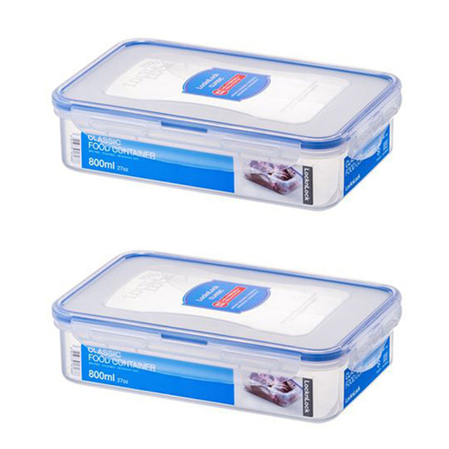 2PK Lock & Lock 800ml Airtight Classic Rectangle Food Container Short - Clear