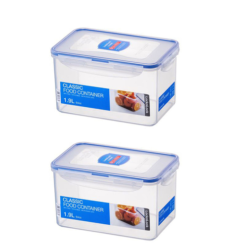 2PK Lock & Lock 1.9L Airtight Classic Rectangle Food Container - Clear