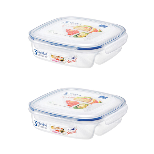2PK Lock & Lock 750ml Airtight Classic Special 3-Section Lunch Container - Clear