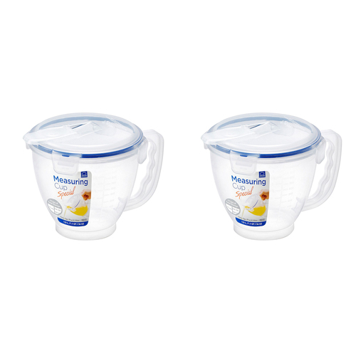2PK Lock & Lock 1L Classic Airtight Measuring Cup w/ Flip Cap Lid - Clear