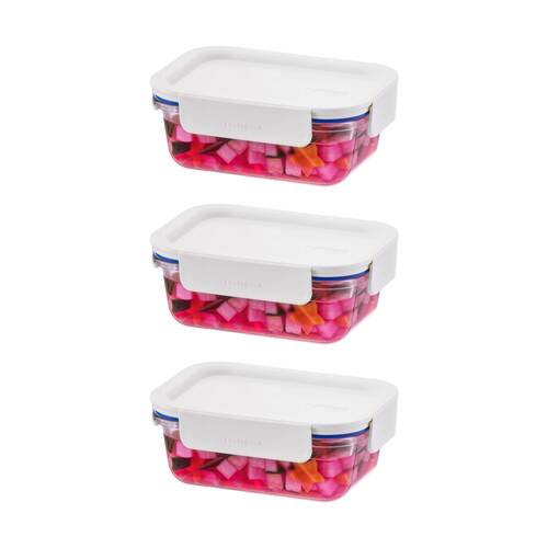 3PK LocknLock Clear Glass Food Storage Container Microwave Safe 160ml White Lid