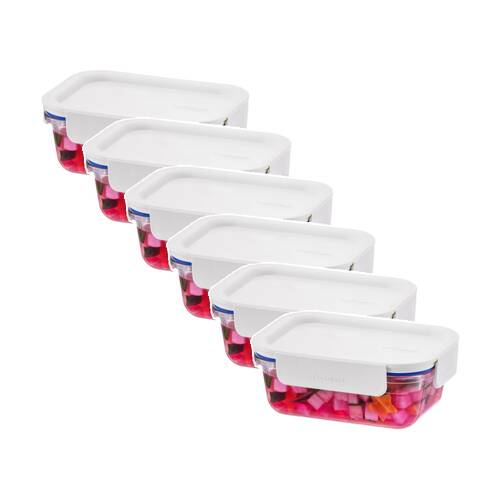 6PK LocknLock Clear Glass Food Storage Container Microwave Safe 160ml White Lid