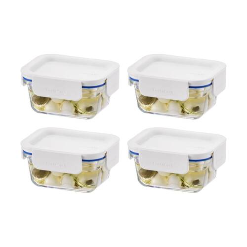 4PK LocknLock Clear Glass Food Storage Container Microwave Safe 380ml White Lid