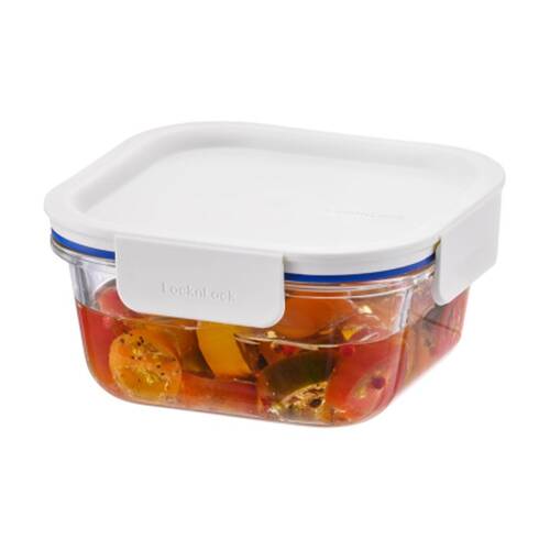 LocknLock Clear Glass Food Storage Container Microwave Safe 500ml White Lid