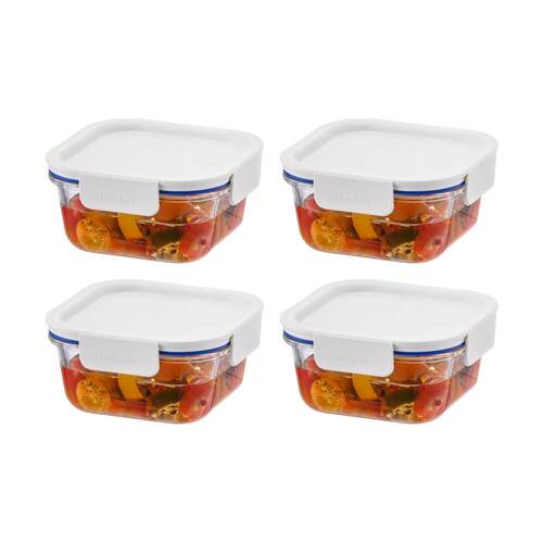 4PK LocknLock Clear Glass Food Storage Container Microwave Safe 500ml White Lid