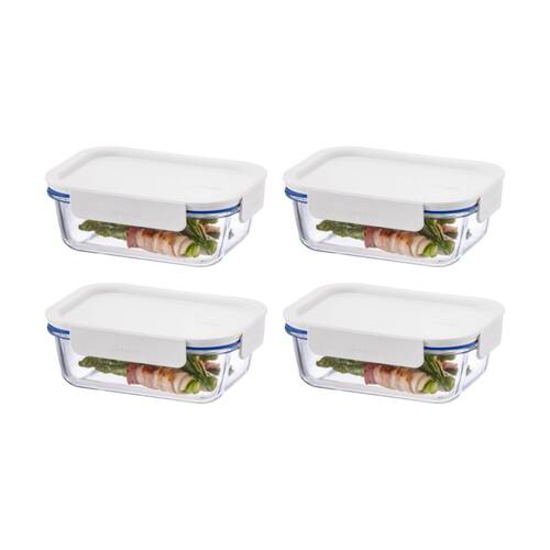 4PK LocknLock Clear Glass Food Storage Container Microwave Safe 630ml White Lid