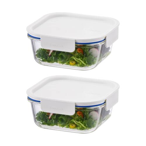 2PK LocknLock Clear Glass Food Storage Container Microwave Safe 750ml White Lid
