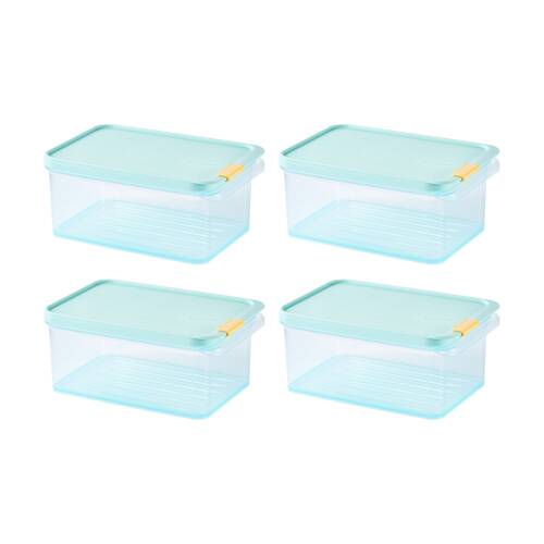 4PK LocknLock Freezer Fit Food Container Microwave Safe w/45ml Divider 1.65L Blue