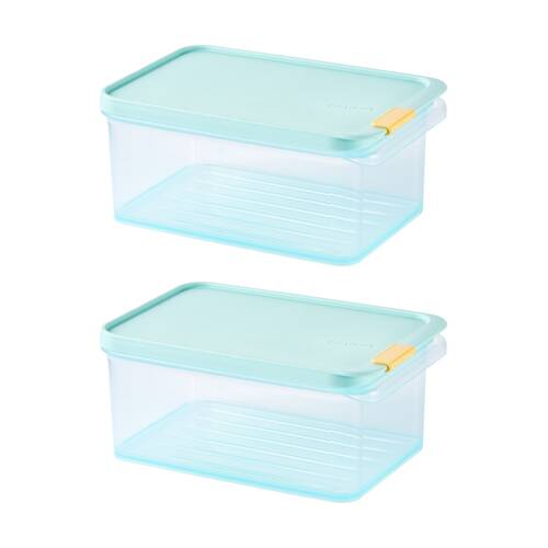 2PK LocknLock Freezer Fit Food Container Microwave Safe w/15ml Divider 1.65L Blue