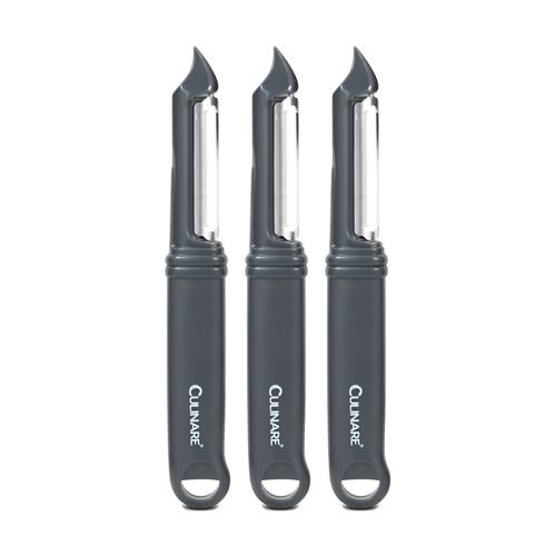 3PK Culinare Swivel Stainless Steel Blade Kitchen Peeler Multipurpose Dark Grey