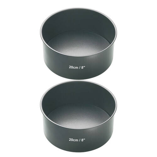 2x Mastercraft 20cm Heavy Loose Base Non-Stick Round Deep Cake Pan - Black