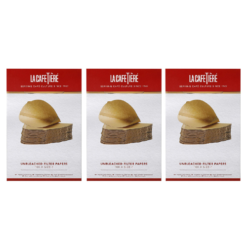 3x 100pc La Cafetiere 19cm Unbleached Coffee Filter Papers Brown - Size 4