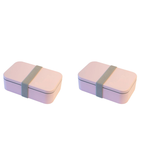 2PK Cuisena Rectangular Bento Lunch Box w/ Cutlery - Pink
