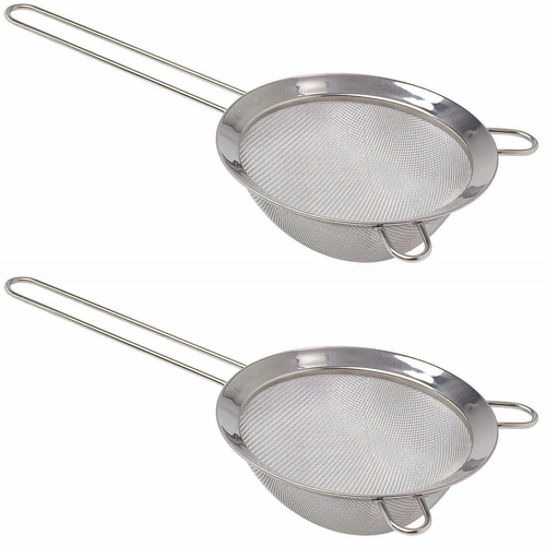 2x Cuisena Stainless Steel 20cm Strainer w/ Long Handle - Silver