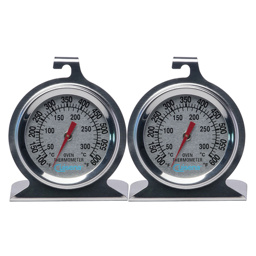 2x Cuisena Round Stainless Steel Glass Oven Thermometer - Silver