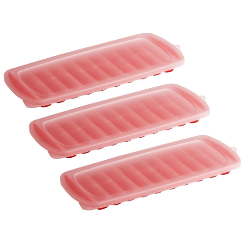 3PK Cuisena 30cm Silicone Stackable Ice Cube Tray w/ Lid - Red